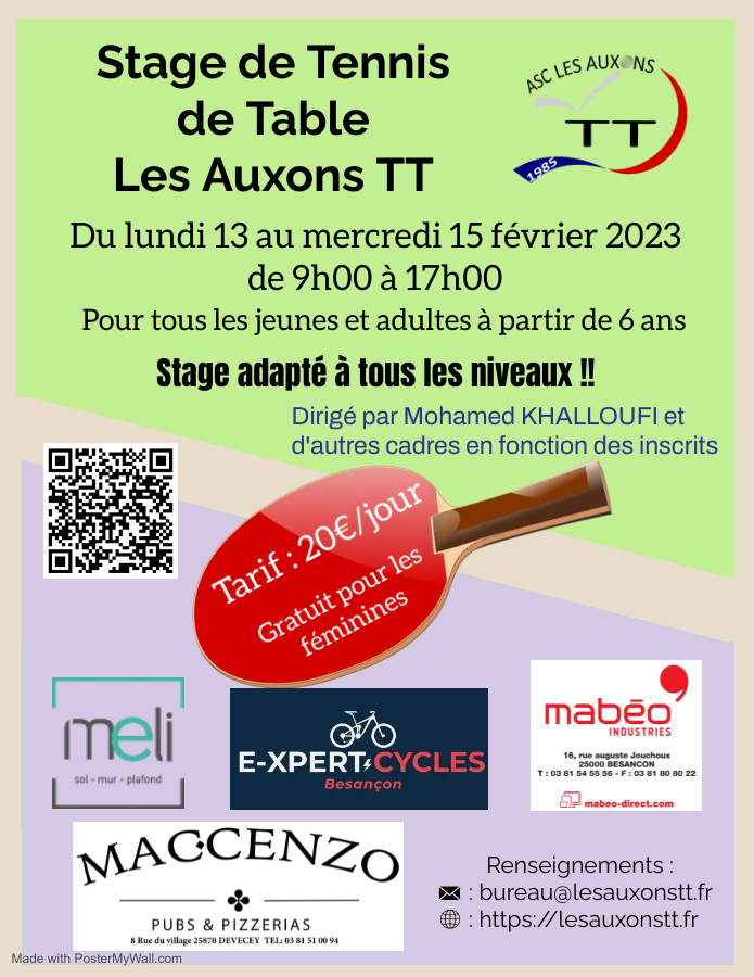 You are currently viewing Stage Les Auxons TT du lundi 13 au mercredi 15 février 2023